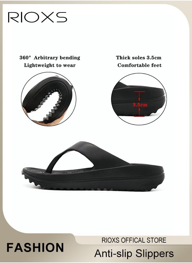 RIOXS - Unisex Flip Flops, Men's And Women's Summer Slide Sandals,Soft Soled Thick Soled Slope Heel Slipper, Anti-slip Bath Shower Slippers, Beach Slides Slippers, House Slipper For Bathroom - Image 1
