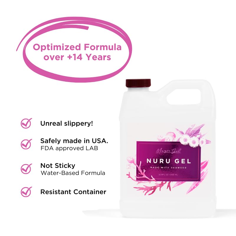 Magic Gel Nuru Massage Therapy Gel 33.8 fl oz – Clear, Fragrance-Free, No Added Flavors – Ultra-Slippery, Stain-Free Massage Gel with Seaweed Extract for Full-Body Glide & Hydrated Skin – Made in USA - Image 2