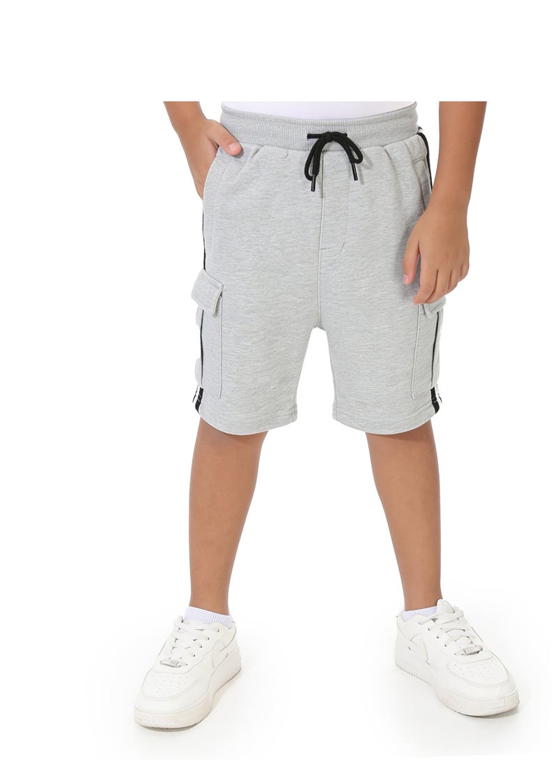 Andora Boys Elastic Waist Shorts with Side Lines - Heather Light Grey - Image 1