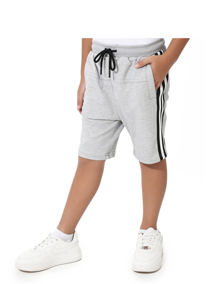 Andora Boys Elastic Waist Shorts with Side Lines - Heather Light Grey - Image 4
