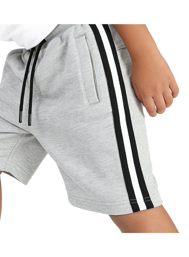 Andora Boys Elastic Waist Shorts with Side Lines - Heather Light Grey - Image 2
