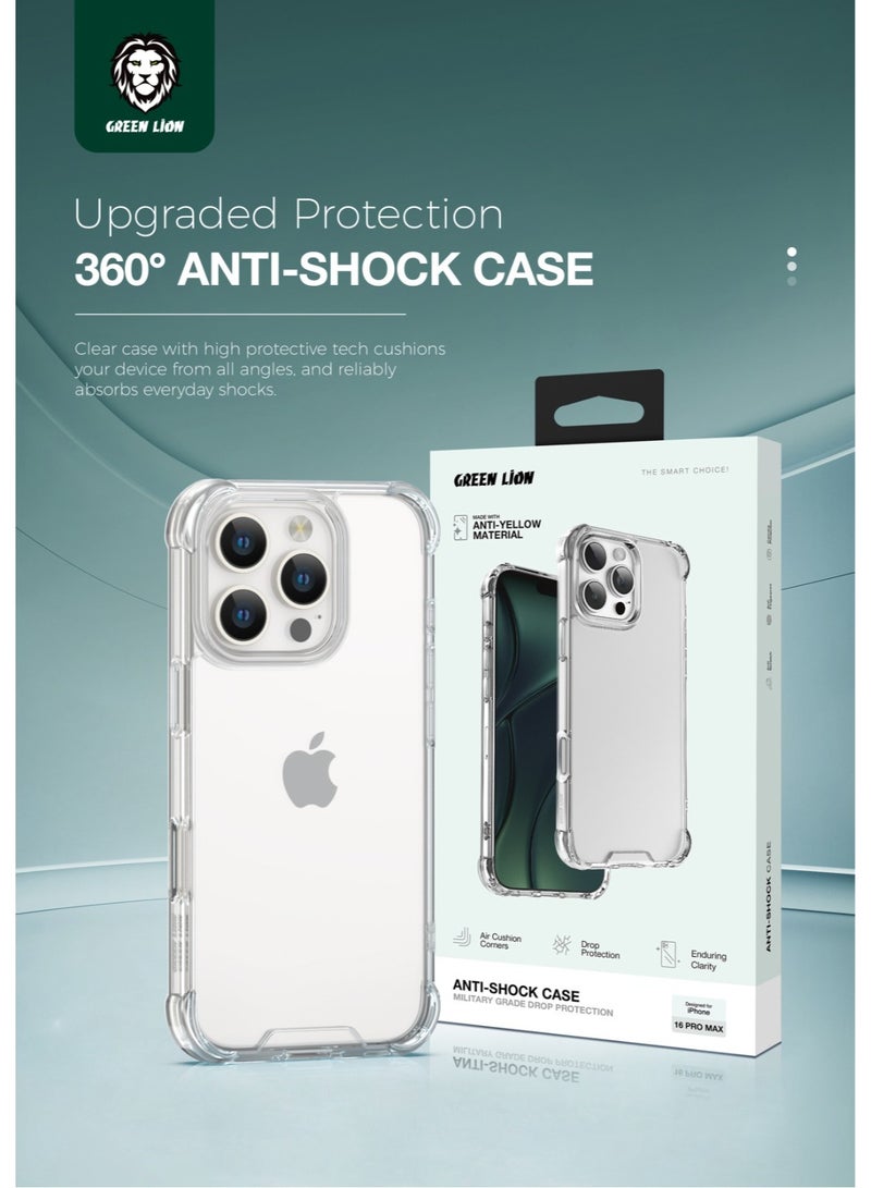 GREEN LION iPhone 16 Pro Max Anti-Shock Case / Anti-Yellowing / Anti Scratch / Anti Fingerprint / Air Cushion Corners / Drop Protection / Hybrid Protection / HD Clarity / Camera Protection - Clear - Image 2