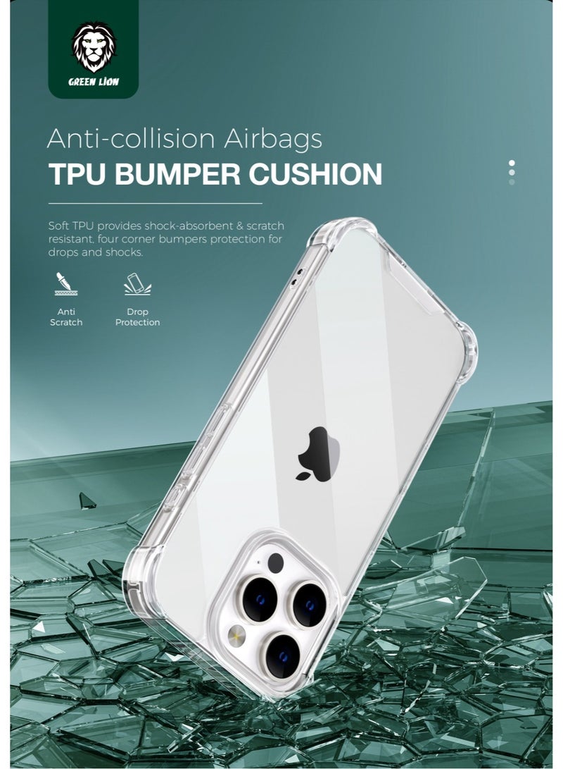 GREEN LION iPhone 16 Pro Max Anti-Shock Case / Anti-Yellowing / Anti Scratch / Anti Fingerprint / Air Cushion Corners / Drop Protection / Hybrid Protection / HD Clarity / Camera Protection - Clear - Image 3