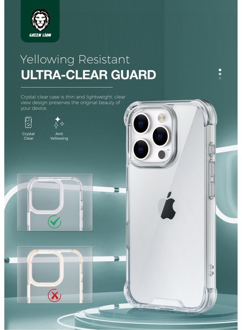 GREEN LION iPhone 16 Pro Max Anti-Shock Case / Anti-Yellowing / Anti Scratch / Anti Fingerprint / Air Cushion Corners / Drop Protection / Hybrid Protection / HD Clarity / Camera Protection - Clear - Image 5