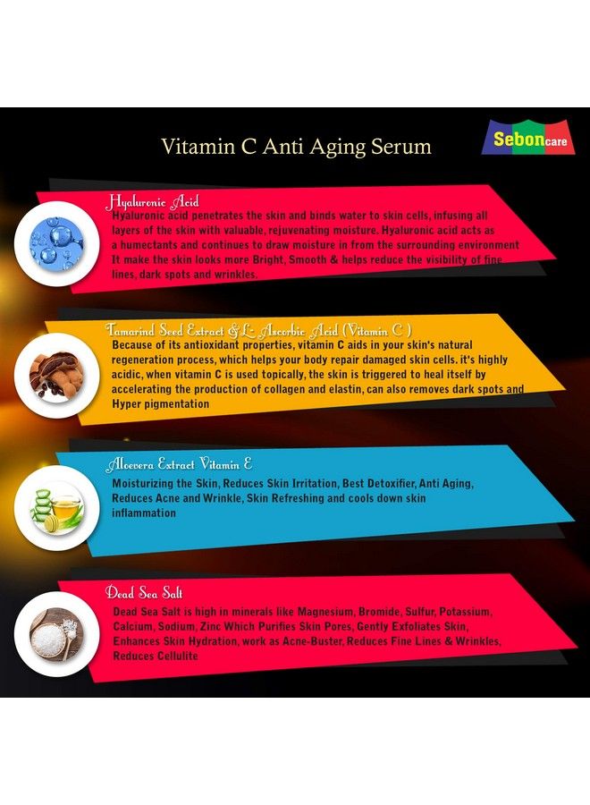 SebonCare Vitamin C Serum For Face Enrich With Hyaluronic Acid Vitamin E Tamarind Extract Aloevera Extract Dead Sea Salt For Brightening Anti Ageing Wrinkle Control 10Ml - Image 5
