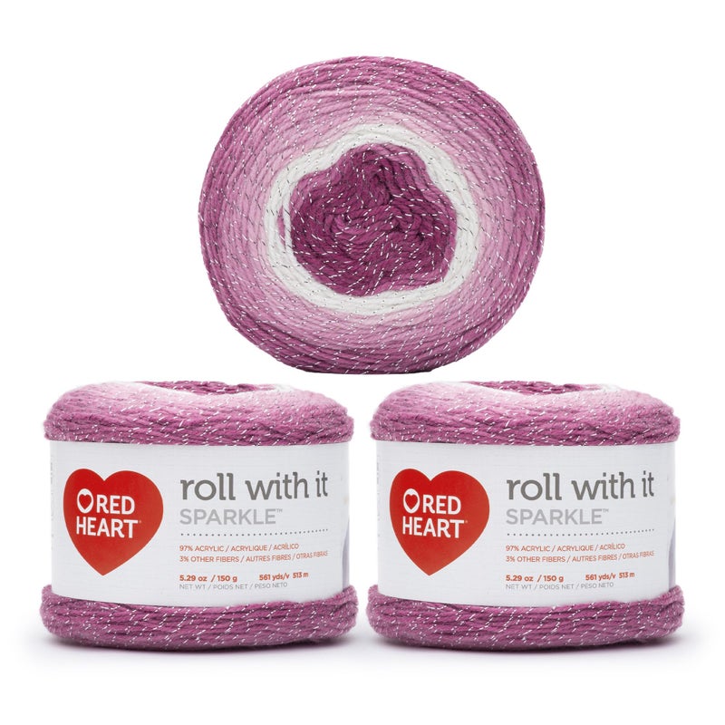 Red Heart Roll with It Sparkle Pixie Yarn 3 Pack of 150g53oz Acrylic Blend 4 Medium Worsted 561 Yards KnittingCrochet - Image 2