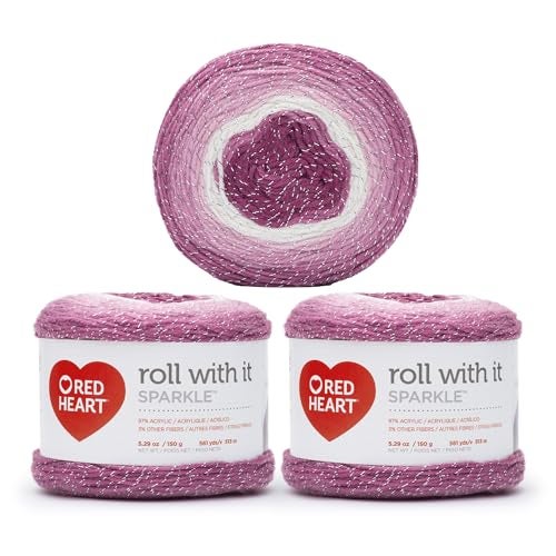 Red Heart Roll with It Sparkle Pixie Yarn 3 Pack of 150g53oz Acrylic Blend 4 Medium Worsted 561 Yards KnittingCrochet - Image 1
