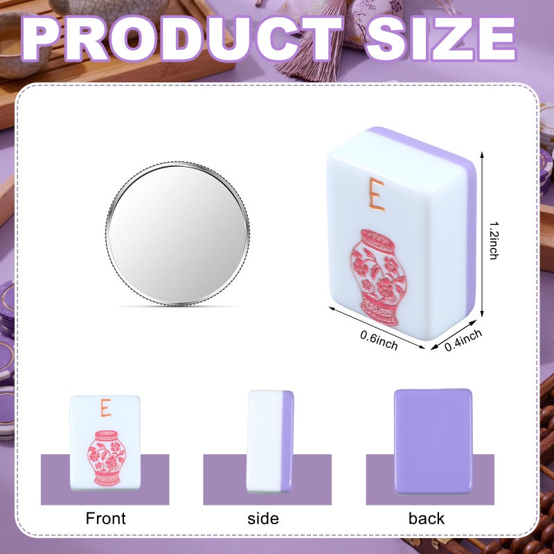 Arrowbash 160 Pcs Floral American Mahjong Set 1.2 Inch Flower Mahjong Tiles Set Melamine Hand Carved Pattern for Adult Mah Jong Tabletop Games Mah Jong Lovers Tiles Only(Purple,Classic) - Image 2