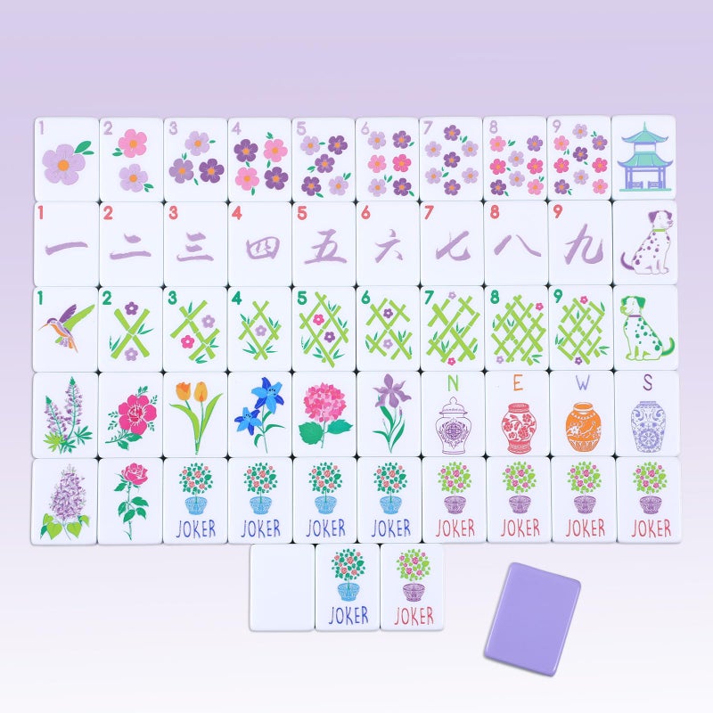 Arrowbash 160 Pcs Floral American Mahjong Set 1.2 Inch Flower Mahjong Tiles Set Melamine Hand Carved Pattern for Adult Mah Jong Tabletop Games Mah Jong Lovers Tiles Only(Purple,Classic) - Image 1