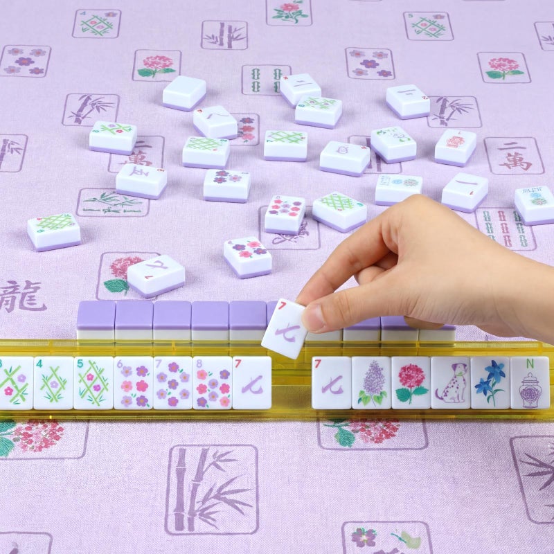 Arrowbash 160 Pcs Floral American Mahjong Set 1.2 Inch Flower Mahjong Tiles Set Melamine Hand Carved Pattern for Adult Mah Jong Tabletop Games Mah Jong Lovers Tiles Only(Purple,Classic) - Image 4