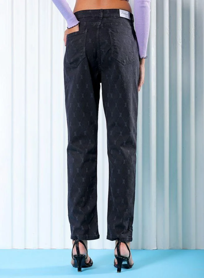 Freehand Women Straight Fit Laser Print High-Rise Jeans