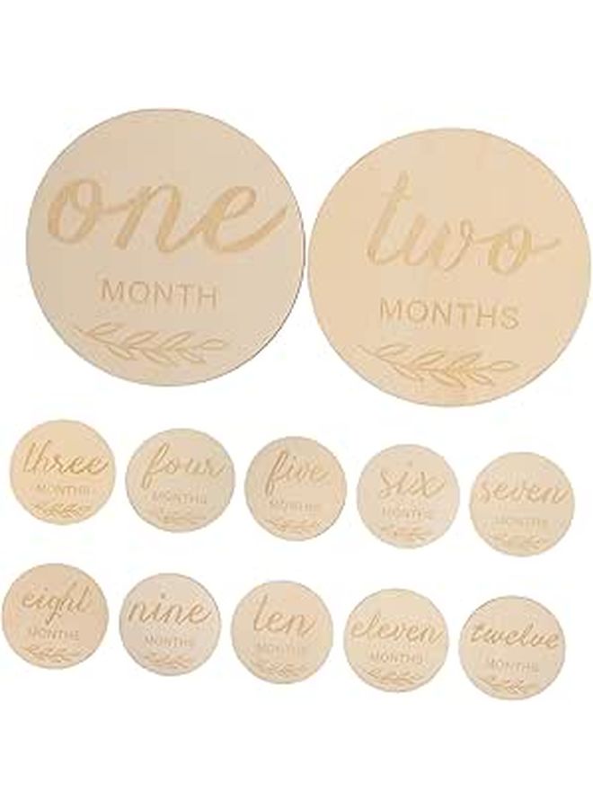12 Pcs Wooden Photo Cards Monthly Milestone Markers For Newborn Baby Growth Photography - Image 1