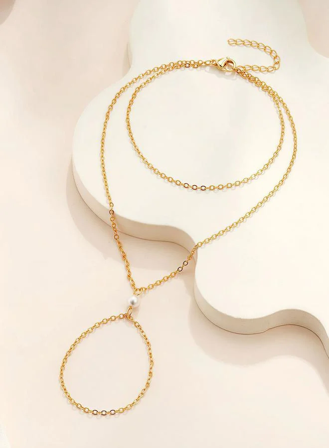 Take Two Gold Pearl Ring Chain Bracelet