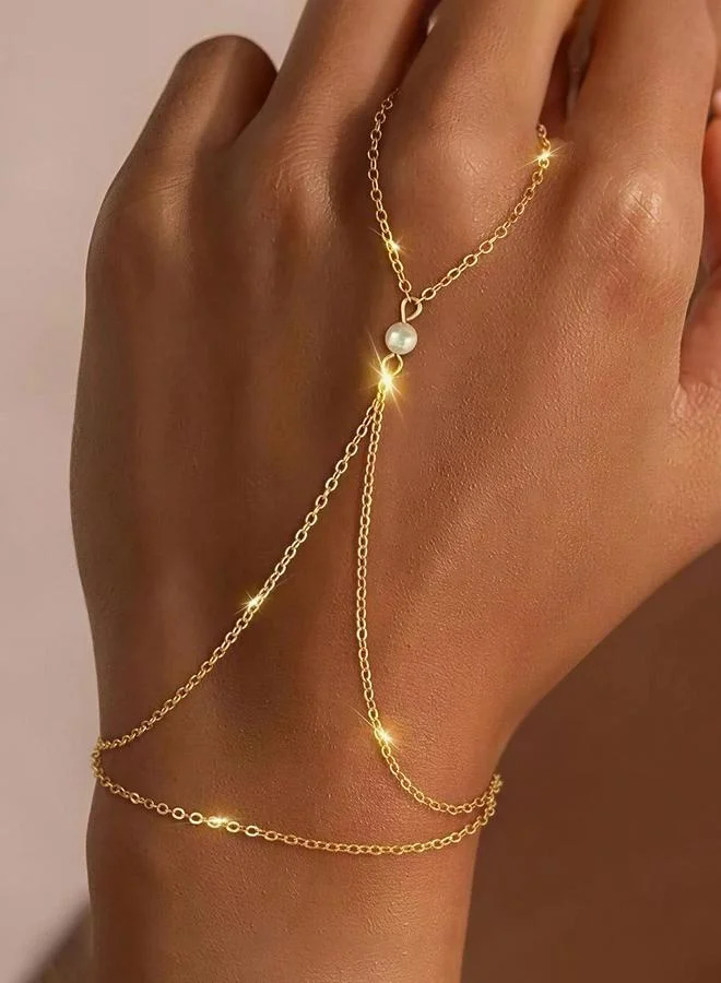 Take Two Gold Pearl Ring Chain Bracelet