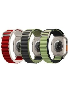 3Pack for Apple Watch Alpine Loop Band 49mm/45mm/44mm Nylon Woven Sport Strap Compatible with iWatch Series 8/Ultra/7/SE/6/5/4/3/2/1 RedWhite/GreenBlack/BlackGreen