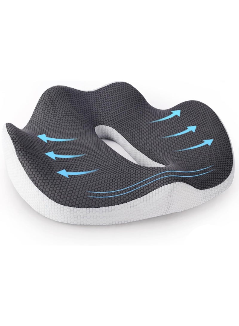 Halamine Seat Cushion for Office, 3D Full Wrap Memory Foam Chairs Cushions, for Pressure Relief Sciatica and tailbone Back Pain Relief, Ergonomic Pillow Memory Foam Coccyx Pad for Office Home Car (Grey) - Image 1