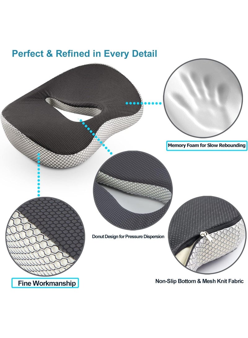 Halamine Seat Cushion for Office, 3D Full Wrap Memory Foam Chairs Cushions, for Pressure Relief Sciatica and tailbone Back Pain Relief, Ergonomic Pillow Memory Foam Coccyx Pad for Office Home Car (Grey) - Image 2