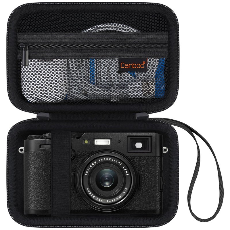 Canboc Carrying Case for Fujifilm X100VI/ X100V/ X100F/ X100S/ X-E5 Digital Camera, Zipper Mesh Pocket fit USB Cable, Black (Case Only) - Image 1