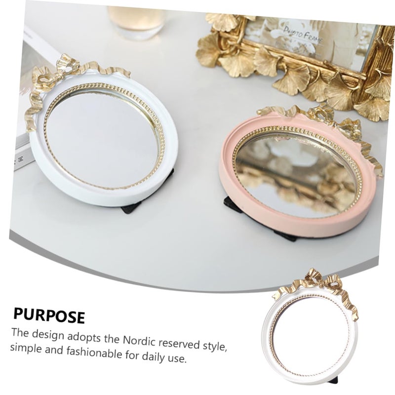 Retro Bowknot Portable Round Makeup Mirror High Definition Resin Compact Vanity Mirror For Travel - Image 3