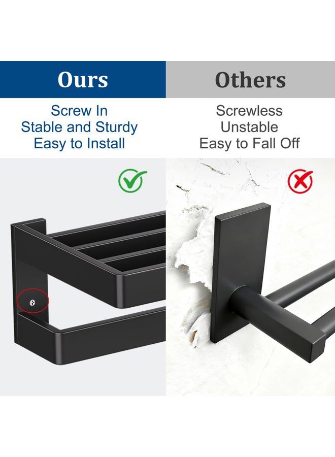 TNOMS Double Towel Rack for Bathroom Matte Black Towel Bar 24-inch Towel Holder Stainless Steel Wall-Mounted Bathroom Hardware - Image 3