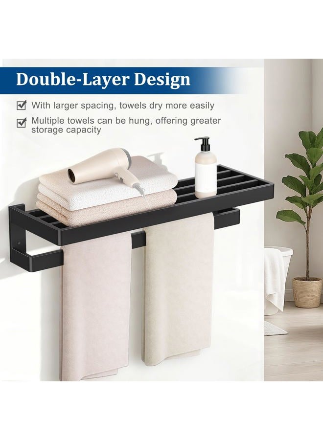 TNOMS Double Towel Rack for Bathroom Matte Black Towel Bar 24-inch Towel Holder Stainless Steel Wall-Mounted Bathroom Hardware - Image 2