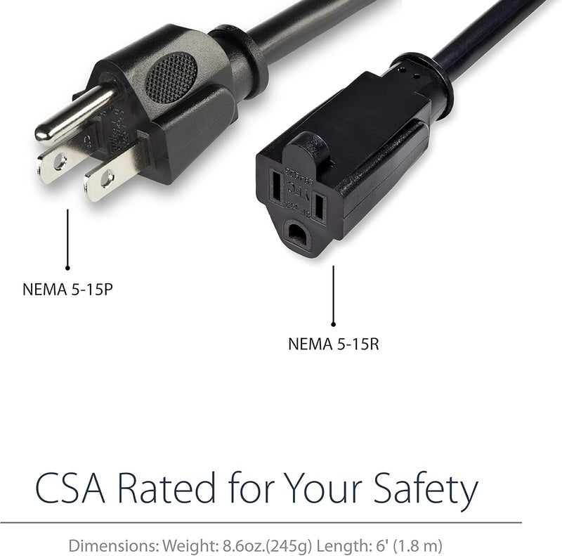 StarTechcom 6ft 2m Power Extension Cord NEMA 515R to NEMA 515P Black Extension Cord 13A 125V 16AWG Outlet Extension Power Cable AC Power Cord  UL Listed PAC1016 - Image 3