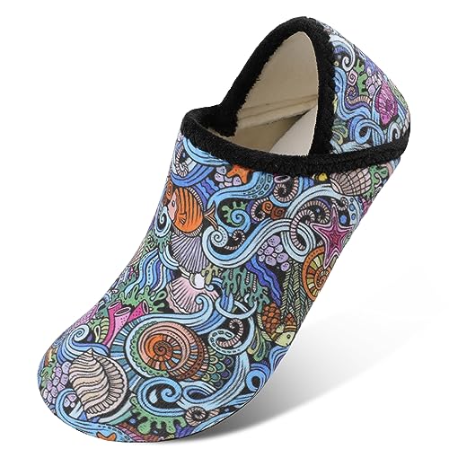 Scurtain Unisex Adults Rubber Sole Slippers Travel Slippers For Women Colorful/Boho Size 7.5-8 W - Image 1