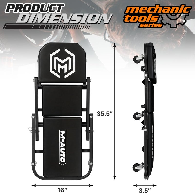 M-AUTO Foldable Z Creeper 2-in-1 Rolling Folding Car Creeper & Seat, 36" Adjustable Roller Garage Chair Lay Down or Sit, 330LBS Capacity Under Car Roller Creeper with 6 Swivel Casters, Black - Image 2