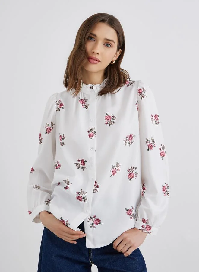 Take Two Take Two Women Floral Print Stand Collar Oversized Shirt