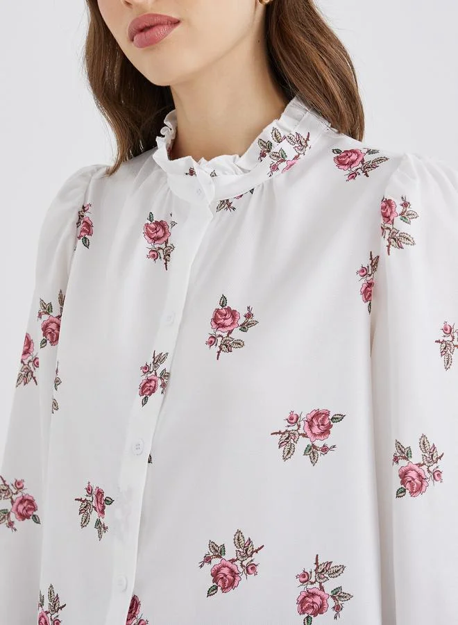 Take Two Take Two Women Floral Print Stand Collar Oversized Shirt