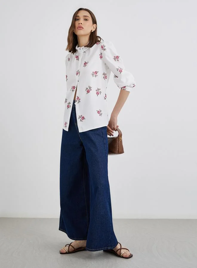 Take Two Take Two Women Floral Print Stand Collar Oversized Shirt