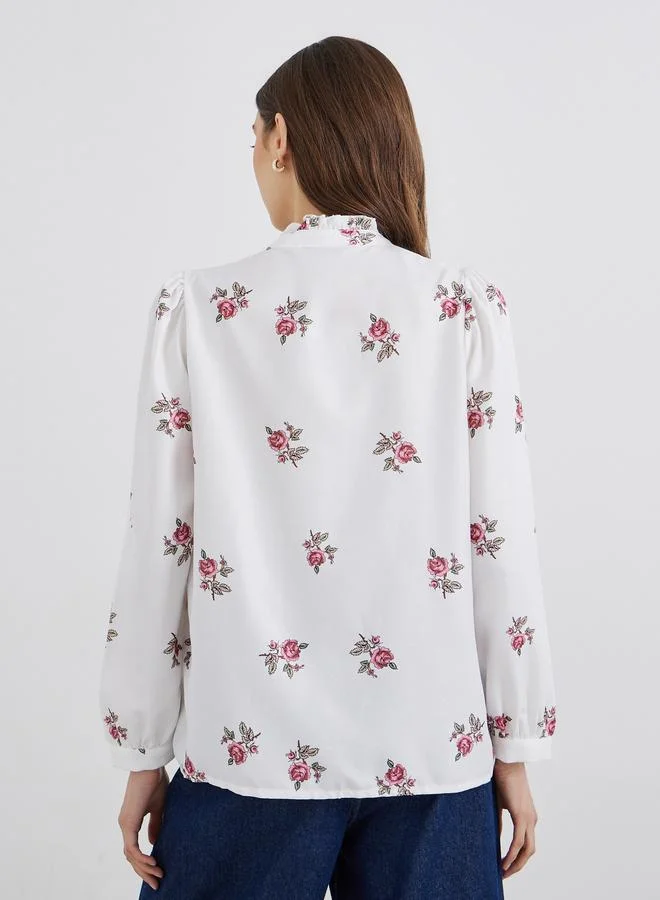 Take Two Take Two Women Floral Print Stand Collar Oversized Shirt