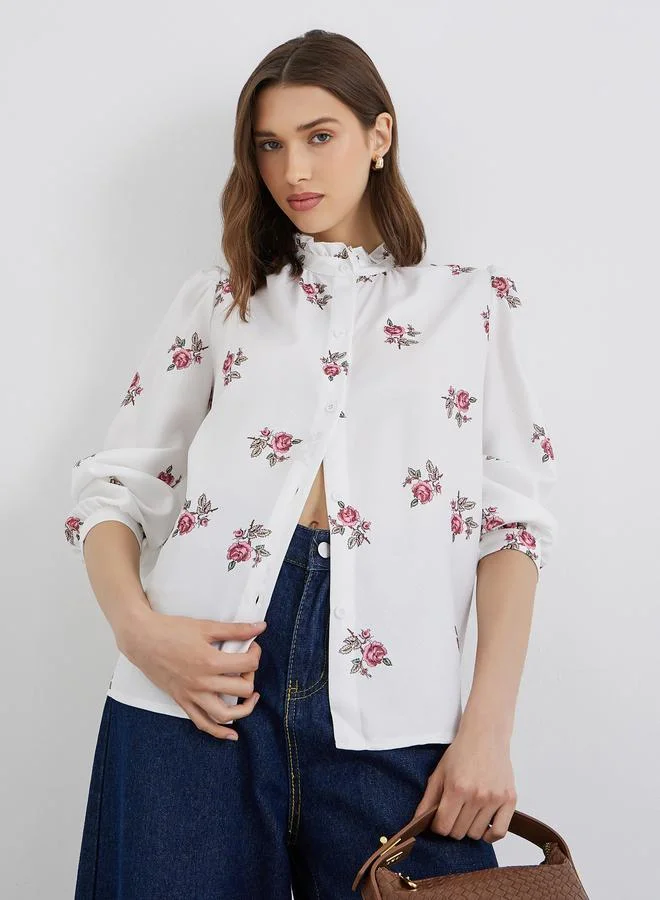 Take Two Take Two Women Floral Print Stand Collar Oversized Shirt