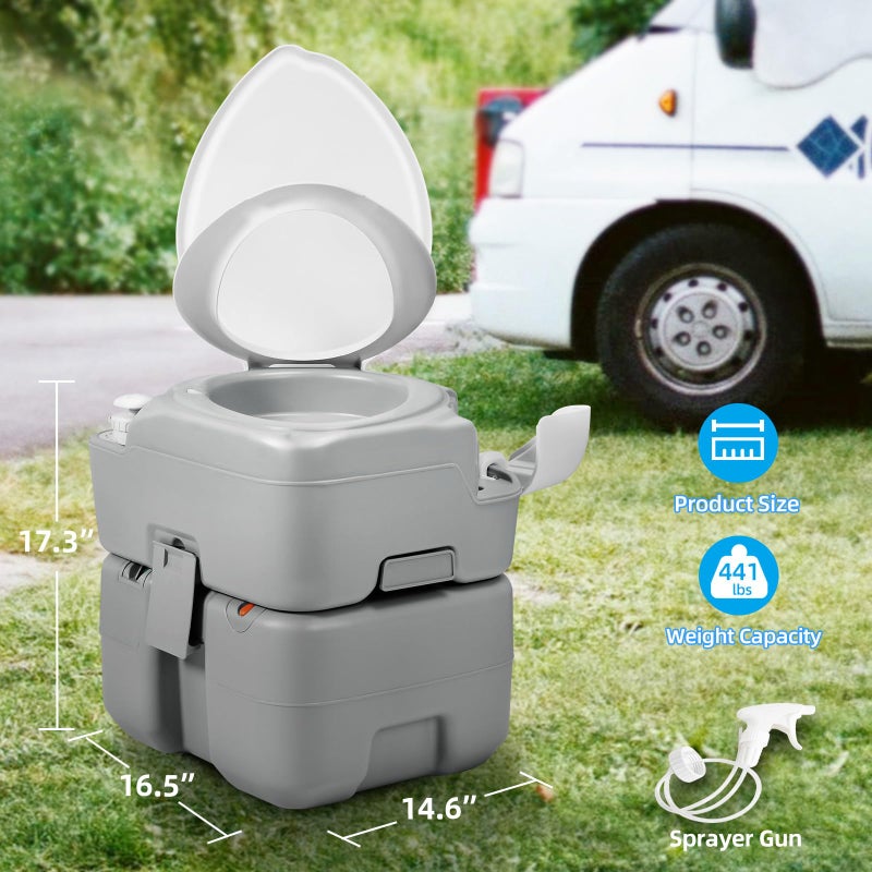 YITAHOME Portable Toilet Camping Porta Potty with Diagonal Enlargerd Bowl, Hand Sprayer, 5.28 Gal Leak-Proof Outdoor Toilet with Level Indicator, Carry Bag for Adults, RV Travel, Boat and Trips - Image 3
