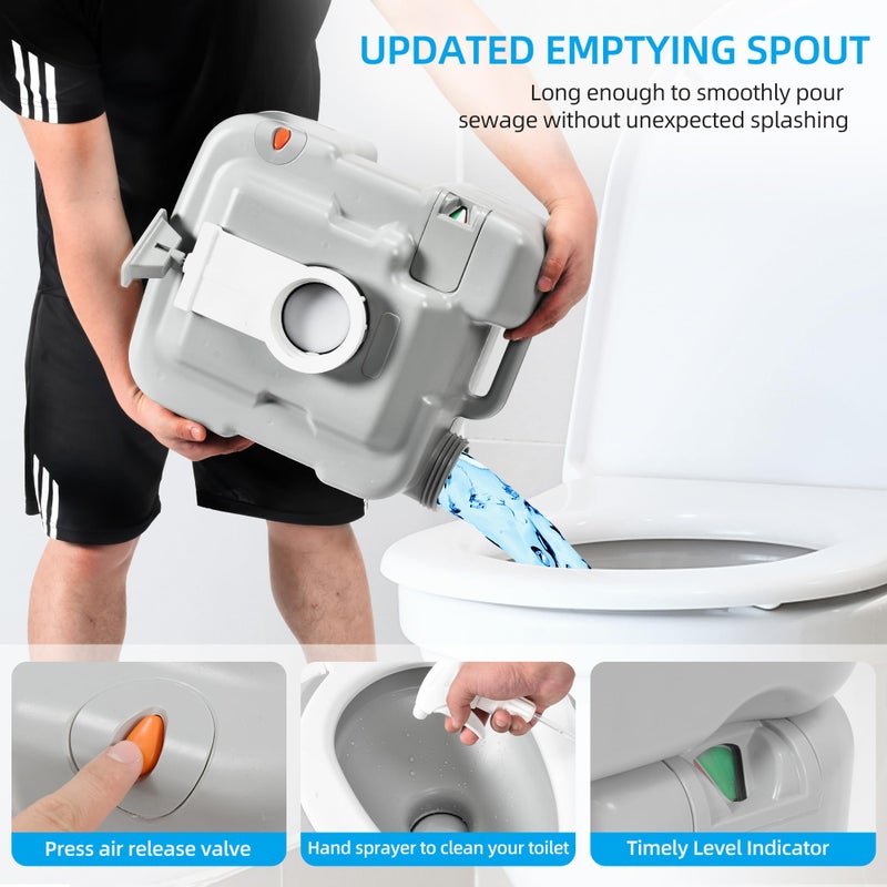 YITAHOME Portable Toilet Camping Porta Potty with Diagonal Enlargerd Bowl, Hand Sprayer, 5.28 Gal Leak-Proof Outdoor Toilet with Level Indicator, Carry Bag for Adults, RV Travel, Boat and Trips - Image 2