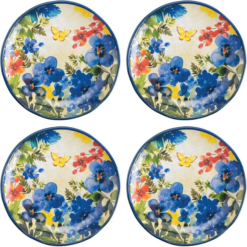 UPware Butterfly Floral Melamine Round Dessert Plates Small Serving Plates for Appetizer Snacks and Side Dishes Blue 6 Inch Set of 4 - Image 1