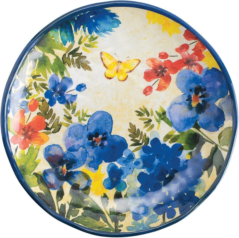 UPware Butterfly Floral Melamine Round Dessert Plates Small Serving Plates for Appetizer Snacks and Side Dishes Blue 6 Inch Set of 4 - Image 3