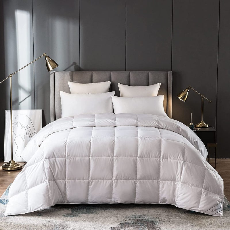 Lightweight White Goose Down Comforter Cooling Blanket Duvet Insert for SummerWarm Weather 750 Fill Power Ultra Soft Fabric White FullQueen Size