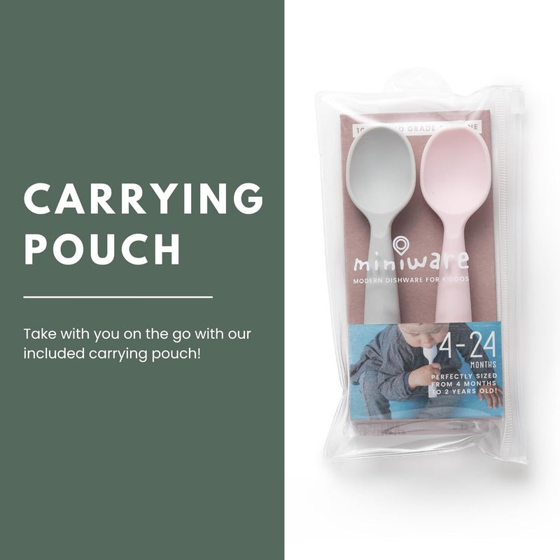 Miniware Silicone Baby Spoon for Training - BPA Free Baby Utensils - Baby Spoons Self Feeding 6 Months | 100% Food Grade Silicone - Modern & Dishwasher Safe Toddler Spoons (Grey and Cotton Candy) - Image 5