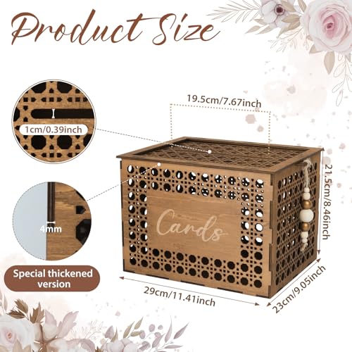OurWarm Wedding Card Box for Party Vintage Gift Card Box with Wood Beads Wedding Box for Cards and Money Storage Envelope Money Box Wedding Card Boxes for Reception Baby Shower Rustic Wedding Decor - Image 3