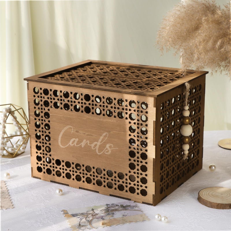 OurWarm Wedding Card Box for Party Vintage Gift Card Box with Wood Beads Wedding Box for Cards and Money Storage Envelope Money Box Wedding Card Boxes for Reception Baby Shower Rustic Wedding Decor - Image 2