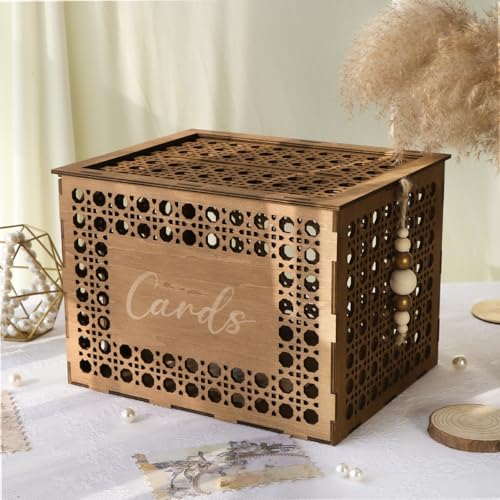OurWarm Wedding Card Box for Party Vintage Gift Card Box with Wood Beads Wedding Box for Cards and Money Storage Envelope Money Box Wedding Card Boxes for Reception Baby Shower Rustic Wedding Decor - Image 1