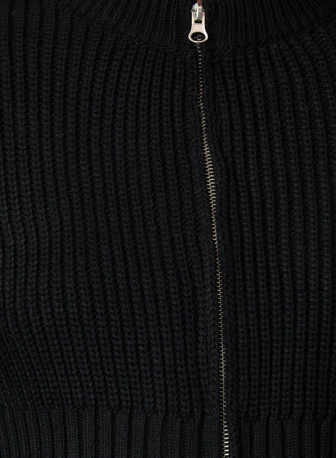 trendyol Black Crop Padded Zipper Detailed Knitwear Cardigan - Image 3