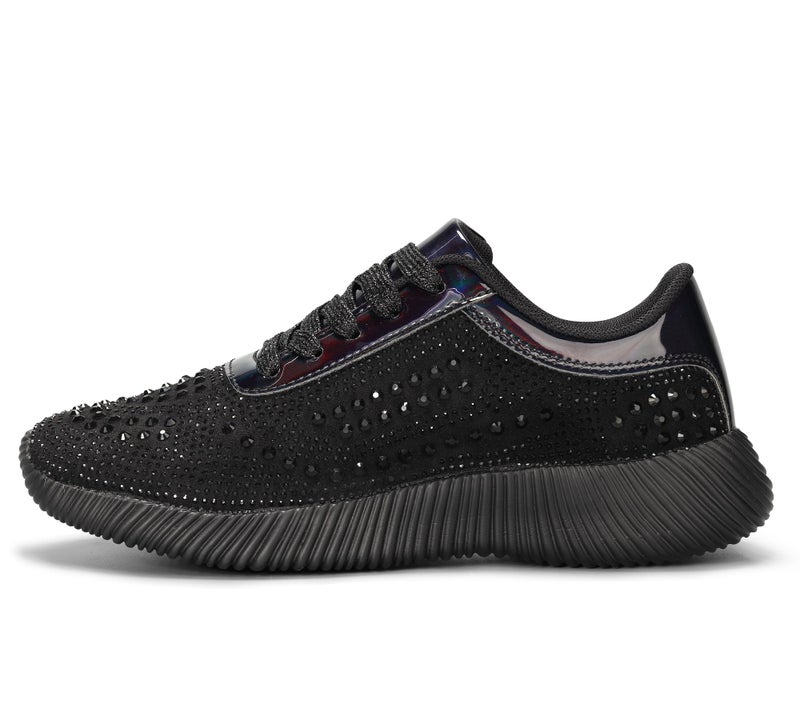 BELOS Women's Glitter Shoes Sparkly Lightweight Metallic Sequins Tennis Shoes(9, Black Rhinestone) - Image 1