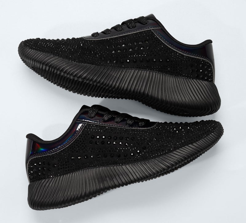 BELOS Women's Glitter Shoes Sparkly Lightweight Metallic Sequins Tennis Shoes(9, Black Rhinestone) - Image 5