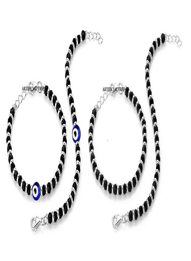 ARTIFICIAL TREE 1 Pair Plain Nazariya Bracelet | 1 Pair Evil Eye Nazariya Adjustable Bracelet | Nazar Battu | New Born Baby to 6 Year Kids | 4 Piece (AT BABY BRCT 0013) - Image 1