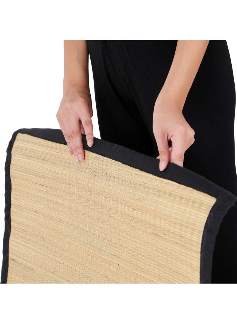 HealthAndYoga Grass Yoga Mat (3 feet x 6 feet)- For Advanced Hatha & Ashtanga Yoga Practice- Natural Serrations for Anti-Skid Grip & Balance - Latex Backing with Cotton Border (Black)- Ecofriendly - Image 5