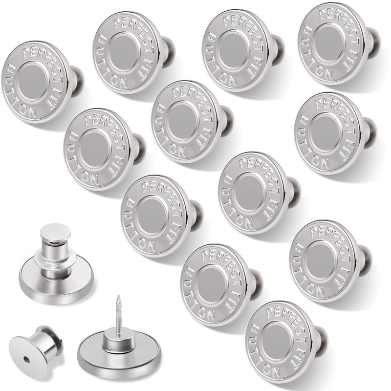 Ceryvop 12 Sets Buttons Pins for Jeans, No-Sew Replacement Jean Buttons for Loose Pants Tightener for Too Big - Image 1