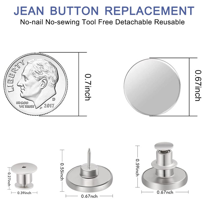 Ceryvop 12 Sets Buttons Pins for Jeans, No-Sew Replacement Jean Buttons for Loose Pants Tightener for Too Big - Image 2