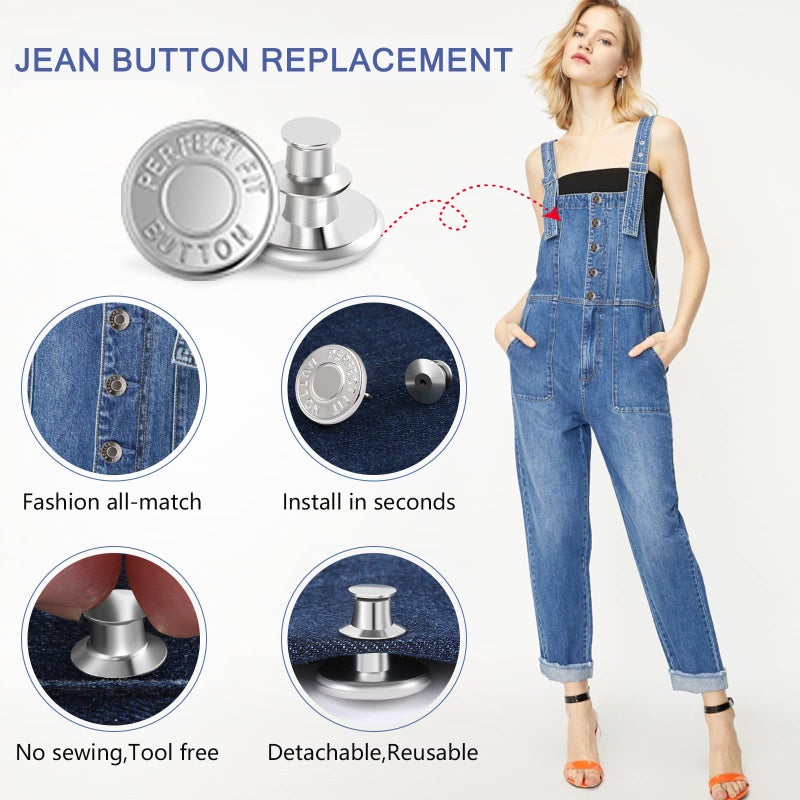 Ceryvop 12 Sets Buttons Pins for Jeans, No-Sew Replacement Jean Buttons for Loose Pants Tightener for Too Big - Image 4